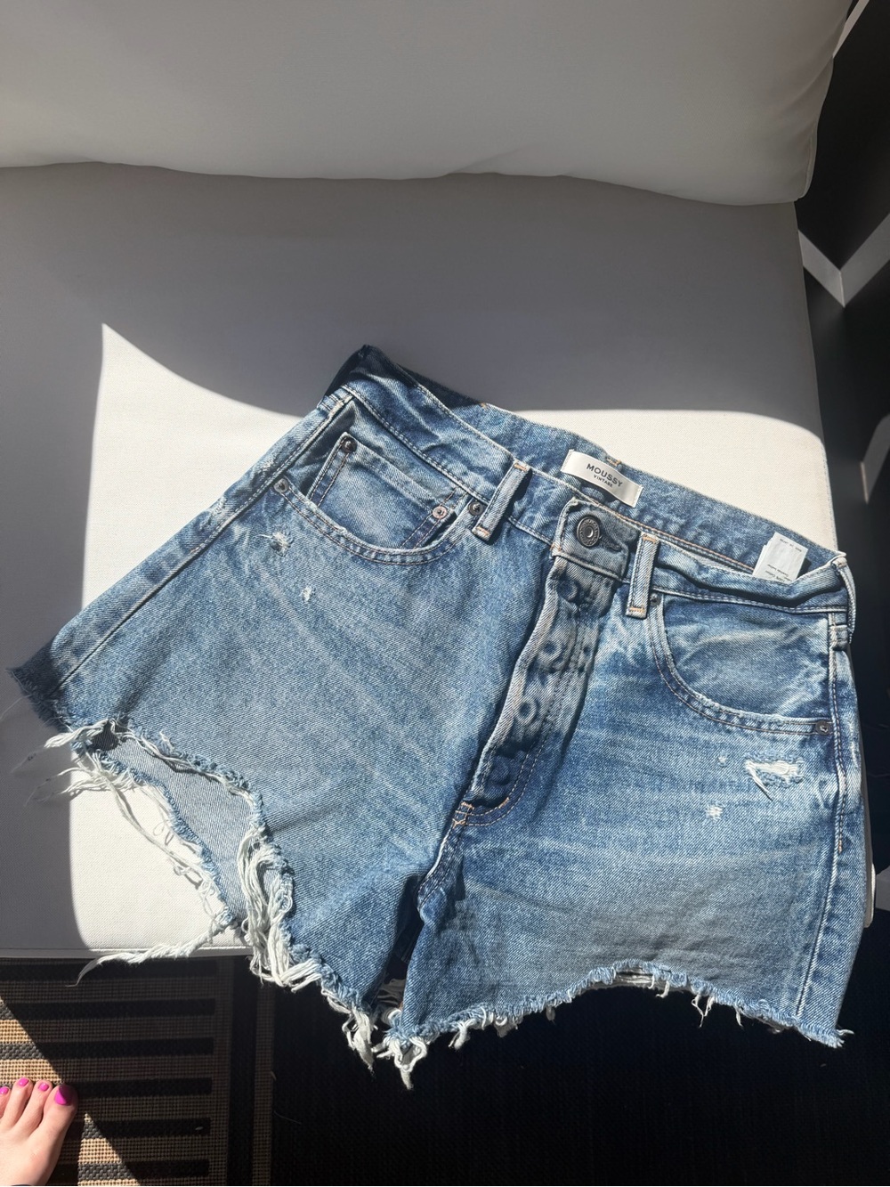 Moussy Light Blue Distressed Denim Cutoff Shorts